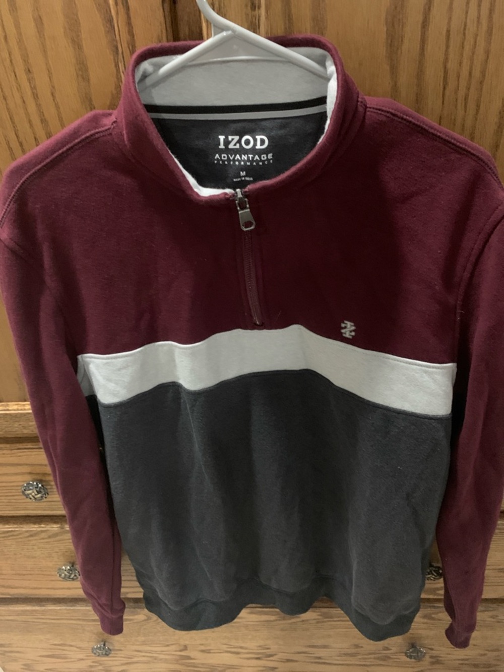 Izod Men's Maroon, Charcoal and White Quarter-Zip Sweater